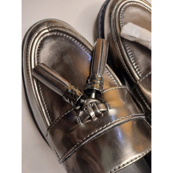 Franco Sarto Sz 5.5 Carolynn Loafers Metallic Pewter Silver w/ Tassels Lugg Sole - Picture 15 of 16